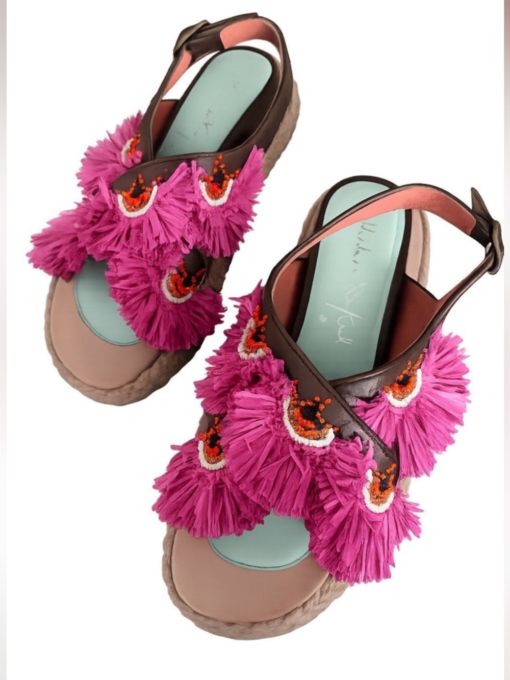 Free People Fuchsia Tassel Embellished Slingback Sandals